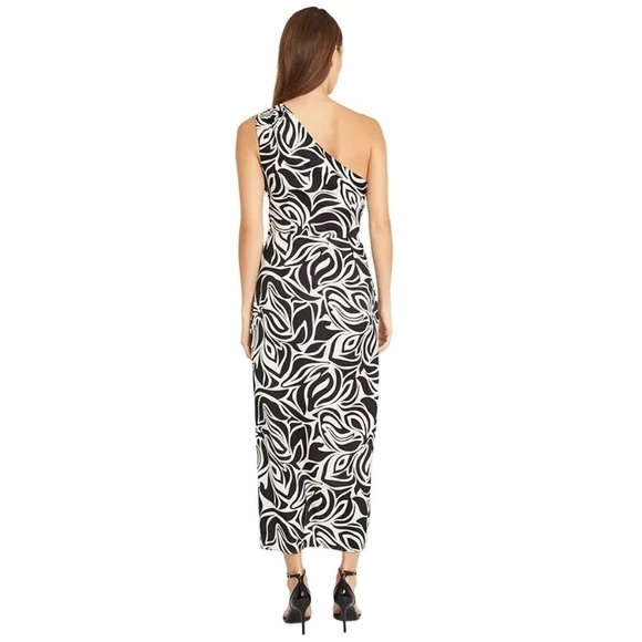 Donna Morgan Printed One Shoulder Tie Waist Dress with Draped Skirt Size 4 - Picture 12 of 16